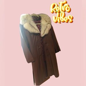 Vintage 1970s Leather and Fur long coat